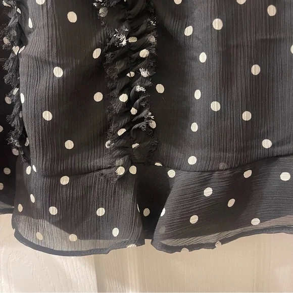 ❤️2/$15 or 3/$21❤️Tommy Hilfiger Sheer Black Blouse w/White Polka Dots, Size XS - Picture 3 of 9